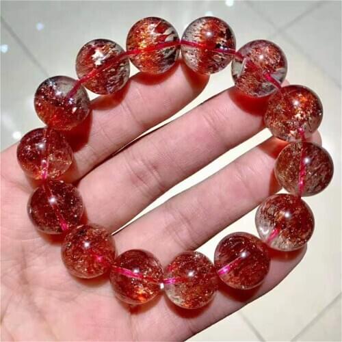 15mm Genuine Natural Lepidocrocite Quartz Crystal Bracelets Woman Lady Round Bead Bracelet Super Seven Melody Stone AAAAAA