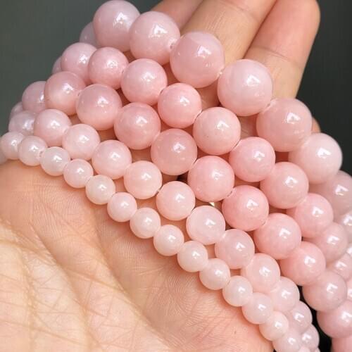 Natural Stone Light Pink Jades Chalcedony Beads Round Loose Spacer Bead For Jewelry Making DIY Bracelet Necklace 15" 6/8/10/12mm