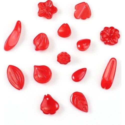 New arrival 10Pcs/Lot Porcelain red Color Mixed Size Stained Glass Petals Beads Pendant for Jewelry Making Necklace DIY Findings