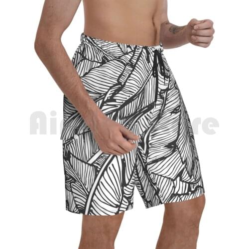 Black & White Jungle Beach Shorts Men Beach Pants Swim Trunks Vintage Hawaiian Vacation Summer Botanical Exotic