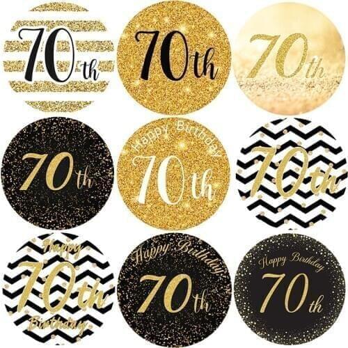 Happy Birthday 70th Birthday Decor Stickers Party Decorations Adult 70 Birthday Celebration Anniversary Seal Labels Gold Sticker