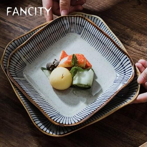 FANCITY Japanese-style ceramic square plate household tableware square plate underglaze color dish plate commercial plate