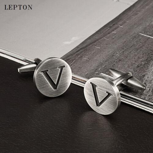 Hot Sale Letters V of an alphabet Cufflinks For Mens Antique Silver plated Round Letters V cuff links Men shirt cuffs Cufflinks