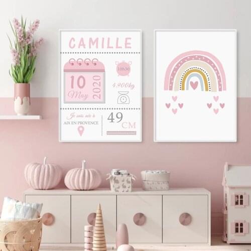 Custom Baby Birth Date Weight Name Blue Pink Balloon Poster Nursery Wall Art Print Canvas Painting Picture Kids Room Home Decor