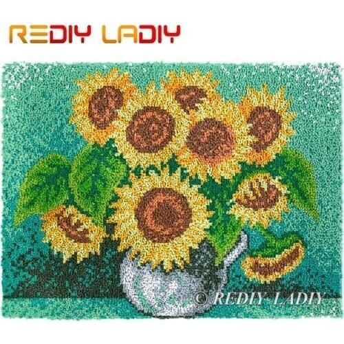 Latch Hook Rug Sunflowers Vase Plush Tapestry Kits DIY Carpet Rug Chunky Yarn Cushion Arts & Crafts Crochet Floor Mat 81*61cm