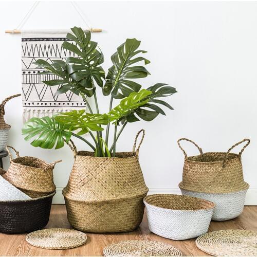 Nordic style creative interior decorations straw flower baskets living room dining room personality small flower pots