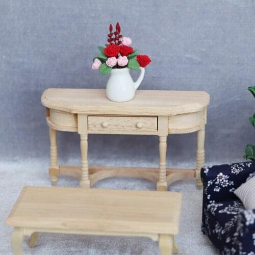 Miniature Dollhouse Wooden Writing Desk with Working Drawer for Dollhouse Study Office