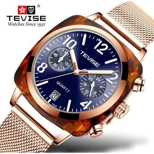 TEVISE Man Watch 2019 Wristwatch Mens T860 Nylon Steel Strap Chronograph Date Quartz Watch Men Luminous Hands Male Clock