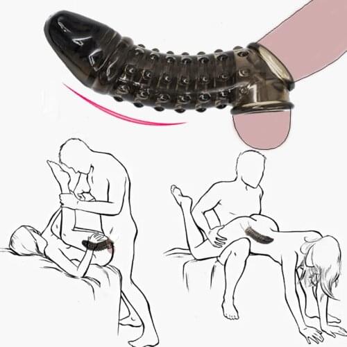 Male Soft Penis Extender Condom Cock Sleeve Ring On Penis Chastity Reusable Condoms Spines Studded Enlargement Sex Toys For Men