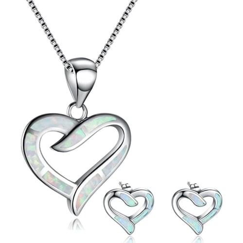 2020 Cute Heart Pendant Jewelry Set For Women Accessories Engagement Wedding Party Fashion Necklace With Stud Earrings Girl Gift