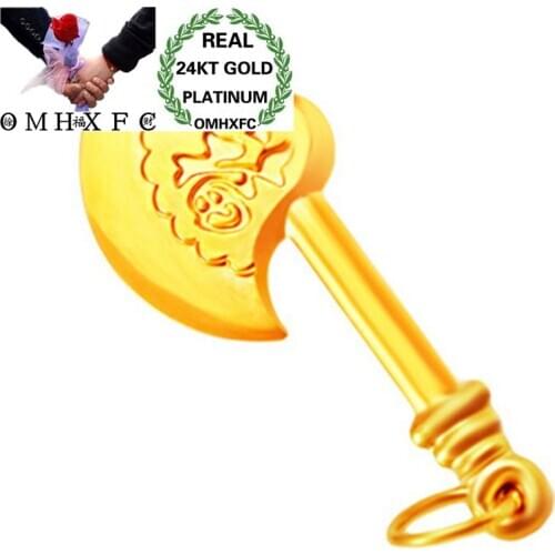 OMHXFC Wholesale European Fashion Woman Man Unisex Party Birthday Wedding Gift Hatchet Axe 24KT Real Gold Charm Pendant PN150