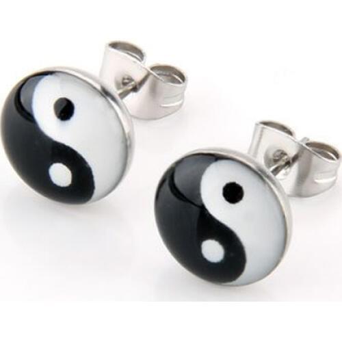PAIR round pin symbol Yin and yang 10mm earrings