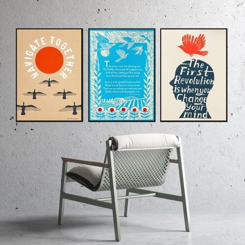 Navigate Together Posters and Prints Flying Geese Red Sun Canvas Painting Inspirational Wall Picture for Living Room Home Decor