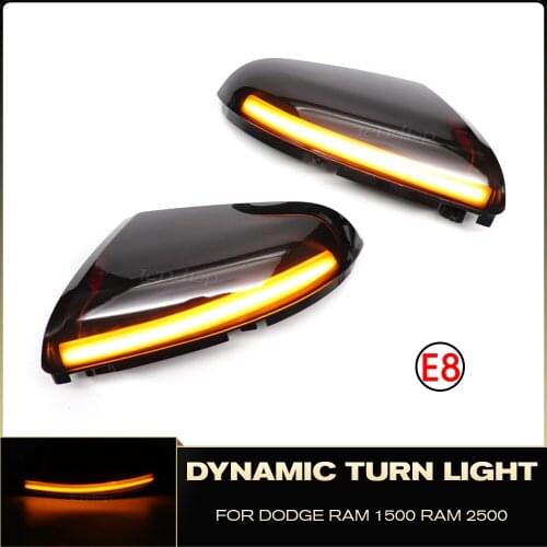 12V For Dodge Ram 1500 2500 3500 Scroll Dynamic Blinkers LED Streamer Turn Signal Light Rear Mirror Side Repeater Lamp Smoked