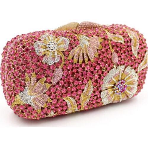 Pink Luxury Evening Clutch Bag Diamond Crystal Clutches Party Purse for Prom Ladies Round Wedding Bridal Bling Banquet Bag