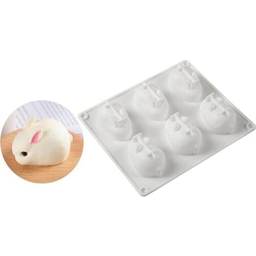 Silicone 6-piece Rabbit Cake Mold Three-dimensional Rabbit Pudding Mousse Mold Jelly Mold for Kitchen Baking Decoration Molds