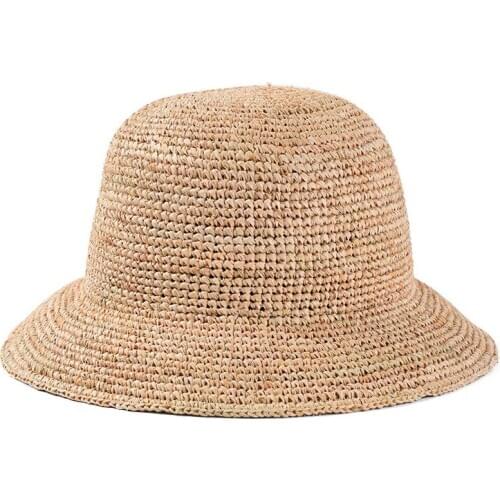 Raffia straw hat female summer light board hand hook Raffia small pot hat sunscreen sun hat leisure wild sun hat
