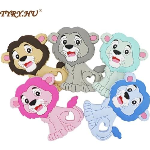 TYRY.HU 10PCS Silicone Baby Teethers Lion Cartoon Teethig Toys Chewable Nursing Tiny Rod food grade Teething Pendant Baby Toys
