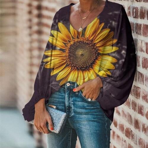 Jackherelook Sunflower Yellow Floral Print Blouse Women 2020 Chiffon Plus Size Tops Shirts for Ladies Female Harajuku Clothing