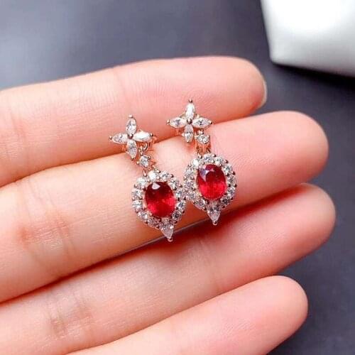 2021 Silver New Product Fashion Temperament Stud Earrings Full Diamond Simulation Ruby Tourmaline For Women Fine Jewelry Gift