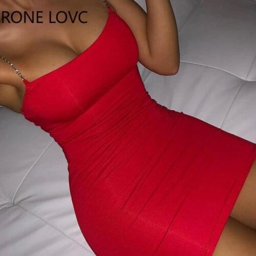 Women Spaghetti Strap Chain Strap Bodycon Mini Dress Women Dress