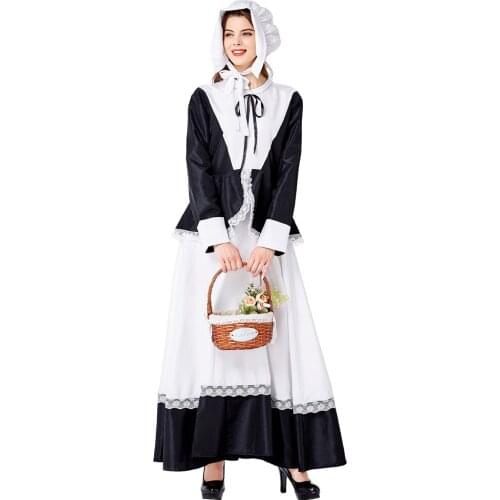 Women Lolita Dress Vintage Victorian Fashion Long Sleeves Sweet British Housekeeper Servant Prairie Cosplay Costumes for Party