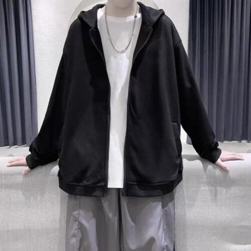 Womens vest Harajuku Korean version of loose thin long-sleeved hooded sunscreen jacket solid color retro shirt student girl top