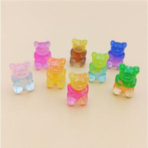 Julie Wang 20PCS Resin Bear Candy Charms Cartoon Bear Gradient Color Mixed Colors Pendants Jewelry Making Accessory Home Decor