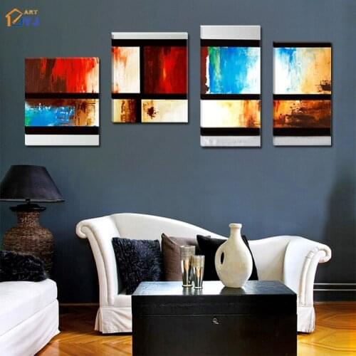 4 Panels Modular Picture Hand Painted Modern Abstract Oil Painting on Canvas Wall Art Gift for Living Room Decoration TH043