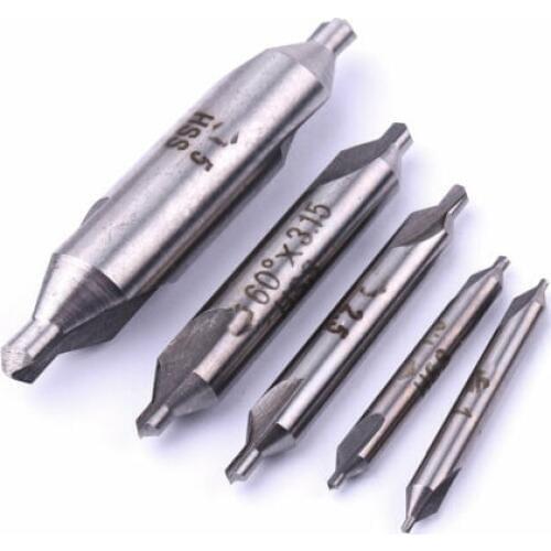 5pcs HSS 2 EDGES COMBINED CENTER DRILLS COUNTERSINKS BITS SET 1MM-5MM