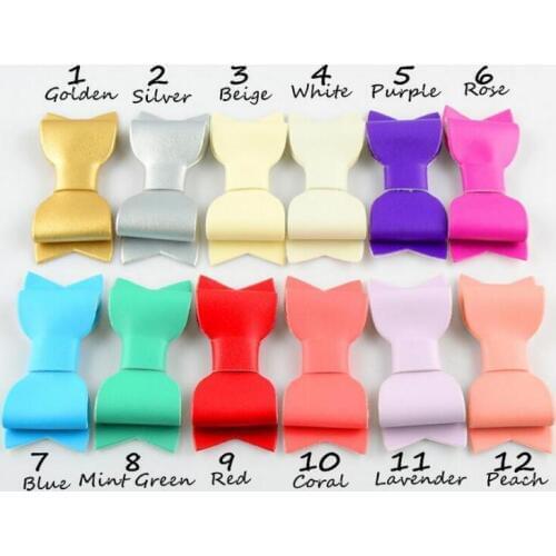 12 Colors Leather Bowknot For Girls Headband Hair Clip Leather Hair Bow Flat Back For Girls Hair Accessories 120Pcs/lot