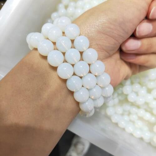 White Opal Moon Stone Bracelet Stretch Cord Elastic Gem Natural Stone Energy Jewelry
