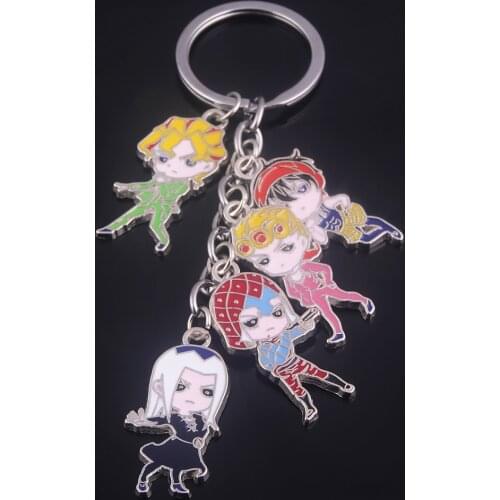 Anime JOJOS Bizarre Adventure Keychain Kujo Jotaro Kira Yoshikage Jonathan Joseph Giorno Giovanna Figure Keyring Pendant Jewelry