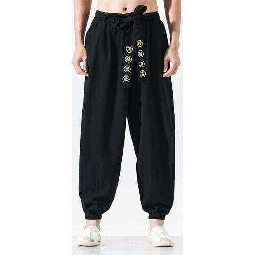2020 Summer Style Harem Pants Men Chinese Style Casual Loose Cotton Linen Sweatpants Jogger Pants Streetwear Trousers 10937