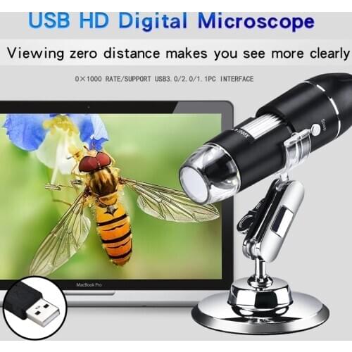 1600X USB Digital Microscope Electronic Microscope Camera Endoscope 8 LED Magnifier Adjustable Magnification with Stand For PC