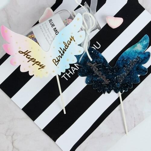 1PC 13x18cm Big Angel Wings Gold Happy Birthday Cake Toppers for Kids Birthday Party Cake Decorations Celebrate Birthday