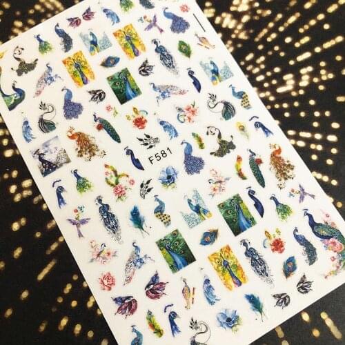 F-581 Peacock series LICEDESIGNS 3d nail art stickers decal template diy nail tool decorations