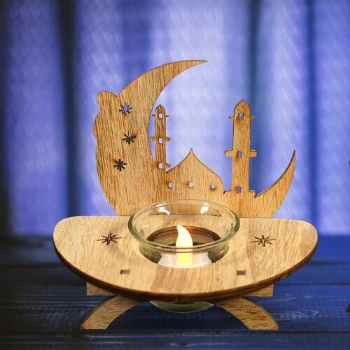 Moon-shaped Background Eid Mubarak Moon LED Candlestick Light Ramadan Table Ornament Candle Holder For Eid Themed Design