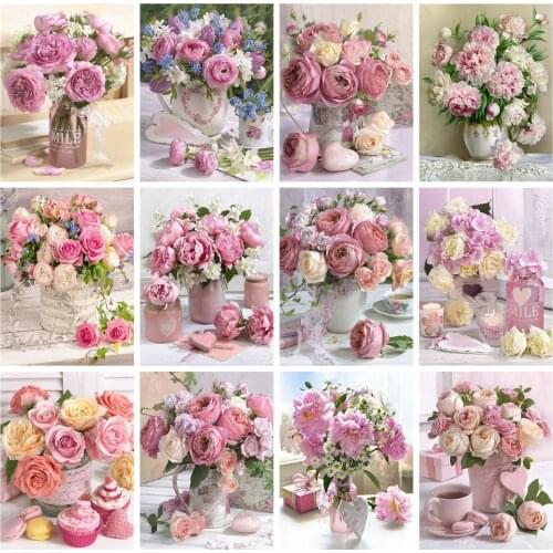 HUACAN Diamond Painting Kit Flower Pictures Of Rhinestones Diamond Embroidery Vase Cross Stitch Peony Full Mosaic Decortion