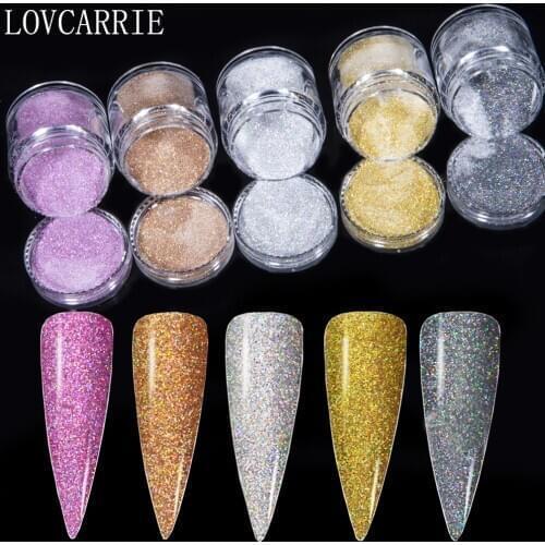 LOVCARRIE Holographic Acrylic Powder Glitter Gold Silver Dipping Powder Pigment Chrome Nail Art for Acryl Gel Builder Extension