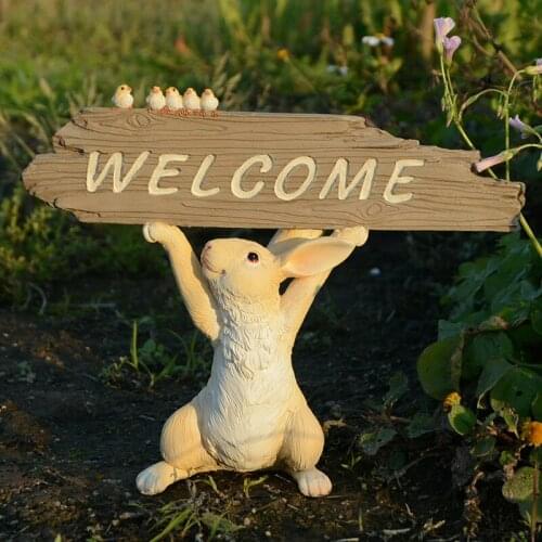 Cute rabbit decoration creative animal resin garden welcome card home decoration