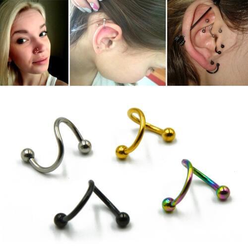 Fashion 4pcs Anodized S Twist Spiral Lip Piercing Ring Nose Ring Ear Cartilage Tragus Helix Piercing For Sexy Women Jewelry