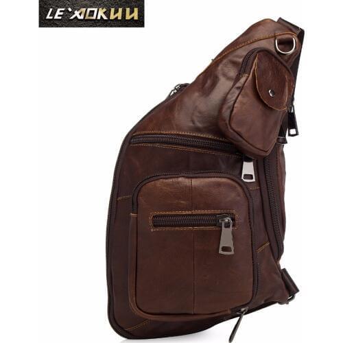Men Original Leather Casual Fashion Crossbody Chest Sling Bag Design Travel 8" Tablet One Shoulder Bag Daypack Male 3080