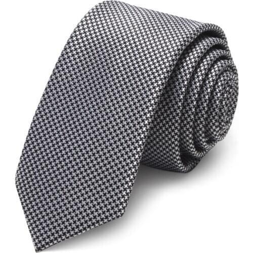2020 Brand New Fashion High Quality Mens 5CM Slim Black Silver Houndstooth Neck tie Formal Suit Neck Tie for Men with Gift Box