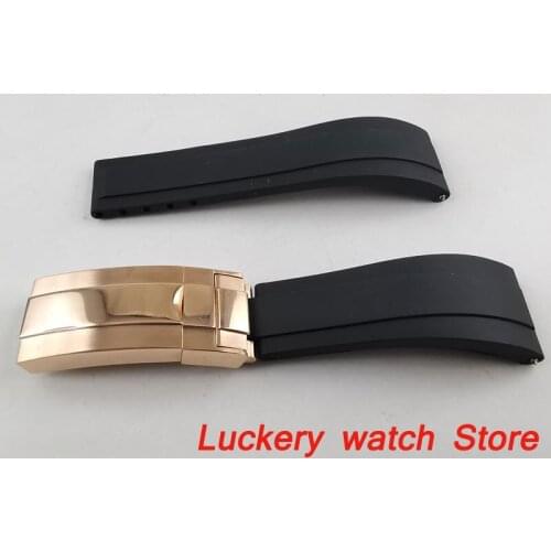 20mm black rubber strap Rose gold folding buckle fit 20mm width mens watch-BD09