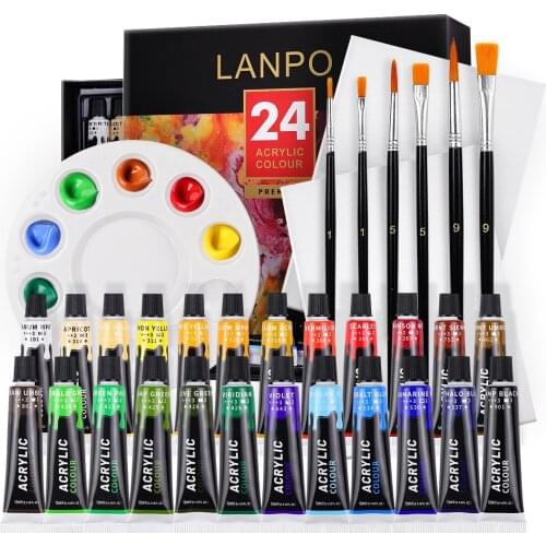 Acrylic Paints Set 12/24 Colors Professional Brush Set 12ml Tubes Artist Drawing Painting Pigment Hand Painted Wall Paint DIY