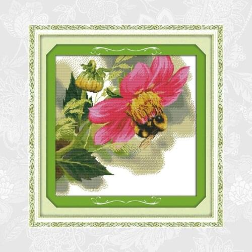 Joy sunday Hard-working bee Printed Canvas Cross Stitch kits, DMC Thread Needlework Set, DIY Cross-stitch Embroidery Paintings