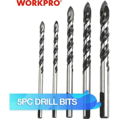 WORKPRO 5PC Drill Bits Multifunctional Drill Bit Set for Concrete Brick Wood Glass Ceramic Tile Plastic