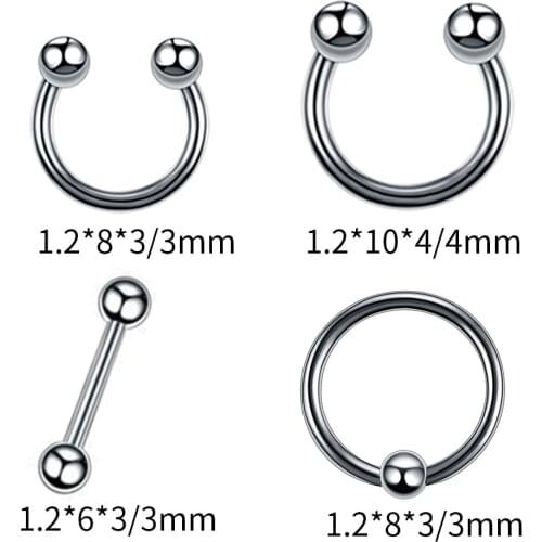 Stainless steel mixed earrings nose nails horseshoe ring universal ring nose ring set card ball nose ring ear bone nails