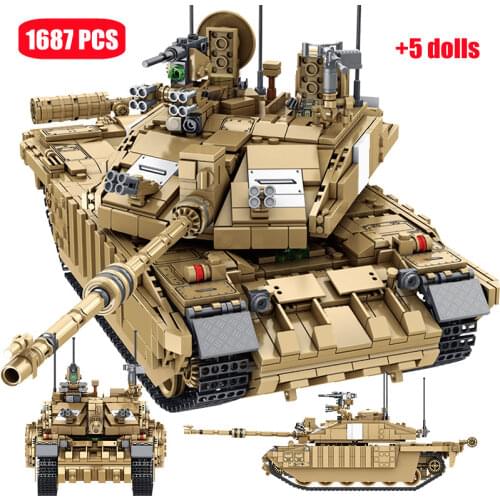 1687PCS WW2 British Challenger Main Battle Tank Model Building Blocks Creator MOC Military Figures Bicks DIY Toy For Children